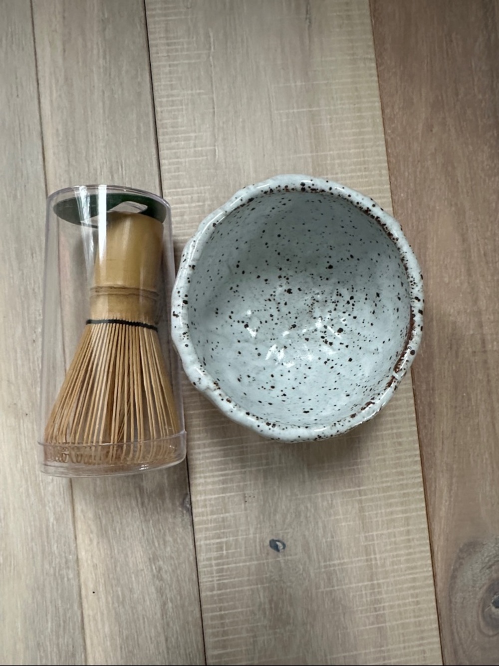 Handmade Speckled Ceramic Matcha Bowl with Bamboo Whisk